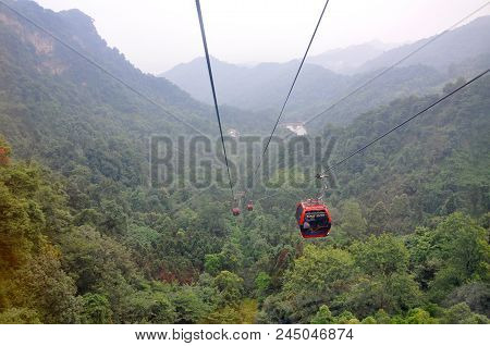 Gondola Of Mount Qingcheng Qing Cheng Shan In The City Of Dujiangyan, Sichuan Province, China. Mount