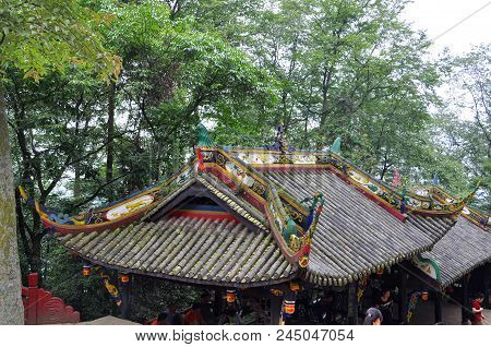 Mount Qingcheng, Sichuan, China - Jun. 21, 2012: Historic Building Roof On Mount Qingcheng Shan In D