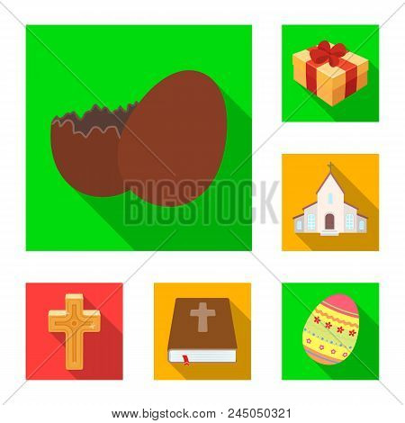 Easter Is A Christian Holiday Flat Icons In Set Collection For Design. Easter Attributes Vector Symb