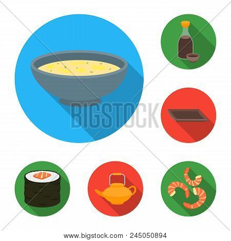Sushi And Seasoning Flat Icons In Set Collection For Design. Seafood Food, Accessory Vector Symbol S