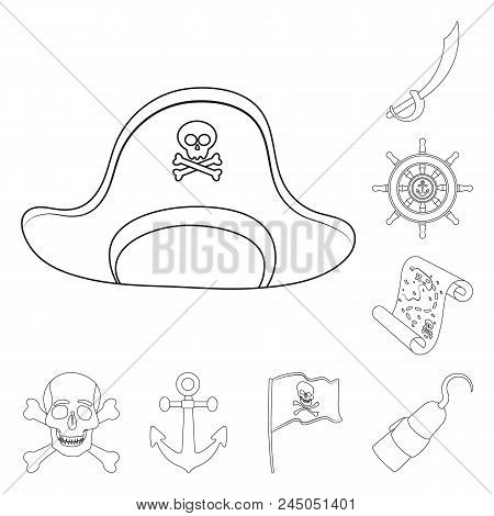 Pirate, Sea Robber Outline Icons In Set Collection For Design. Treasures, Attributes Vector Symbol S