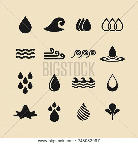 Vector Water Icons Set On Background. Black. Vector Illustration