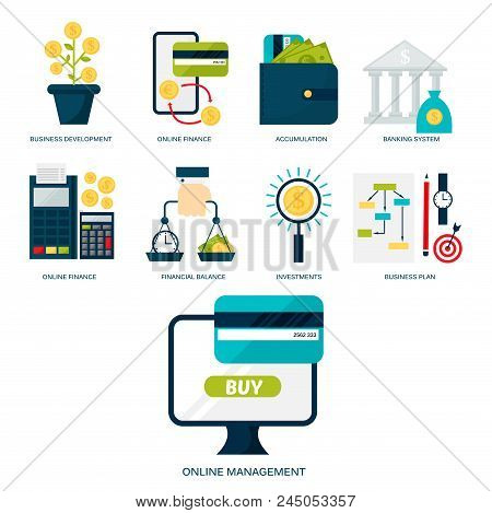 Banking Money Financial Services Set Credit Sign Development Online Accumulation And Bank Investment