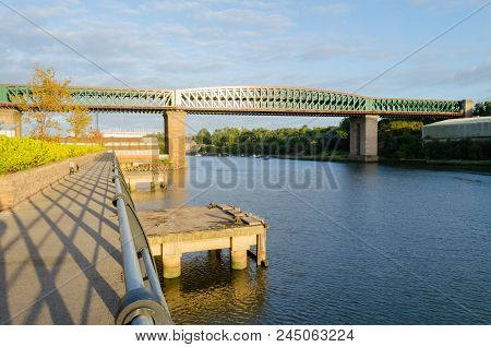 Walkway Along The North Side Of The River Wear, Showing Old Timber Jetties And The Queen Alexandra B