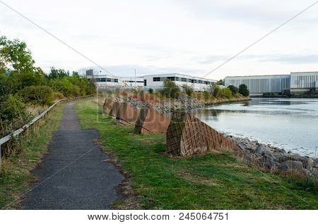 Walkway Along The North Side Of The River Wear With Red Concrete Sculptures In The Foreground