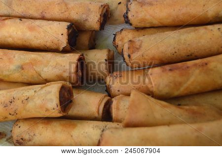 Closeup Of Filipino Egg Rolls Lumpia Appetizer