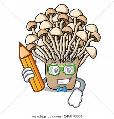 Student Enoki Mushroom Character Cartoon Vector Illustration