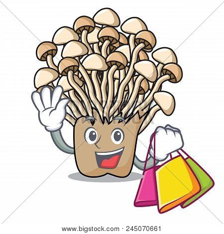 Shopping Enoki Mushroom Character Cartoon Vector Illustration
