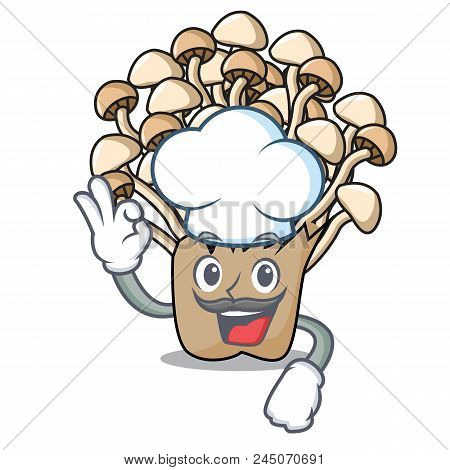 Chef Enoki Mushroom Character Cartoon Vector Illustration