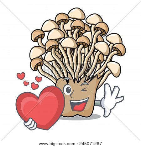 With Heart Enoki Mushroom Mascot Cartoon Vector Illustration