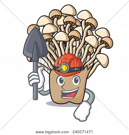 Miner Enoki Mushroom Mascot Cartoon Vector Illustration