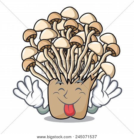 Tongue Out Enoki Mushroom Mascot Cartoon Vector Illustration