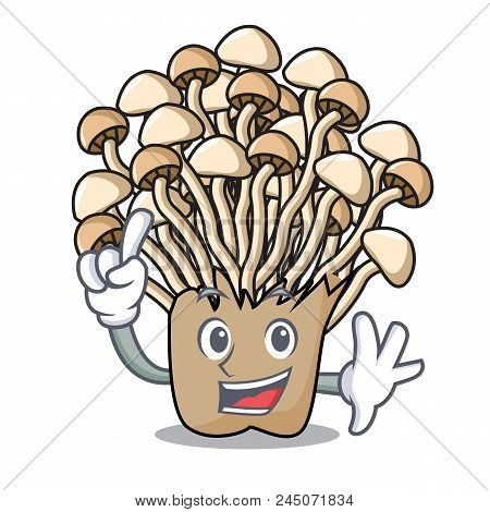 Finger Enoki Mushroom Mascot Cartoon Vector Illustration
