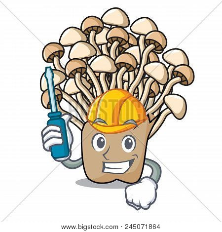 Automotive Enoki Mushroom Mascot Cartoon Vector Illustration