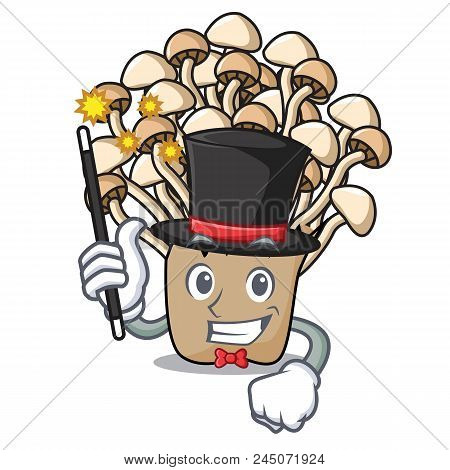 Magician Enoki Mushroom Mascot Cartoon Vector Illustration
