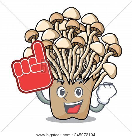 Foam Finger Enoki Mushroom Mascot Cartoon Vector Illustration
