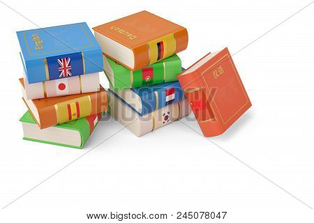 Foreign Languages Learn And Translate Education Concept Books With Covers In Colors Of National 3D I