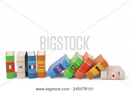 Foreign Languages Learn And Translate Education Concept Books With Covers In Colors Of National 3D I
