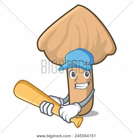 Playing Baseball Inocybe Mushroom Character Cartoon Vector Illustration