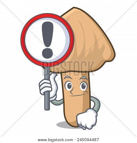 With Sign Inocybe Mushroom Character Cartoon Vector Illustration