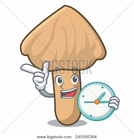 With Clock Inocybe Mushroom Character Cartoon Vector Illustration