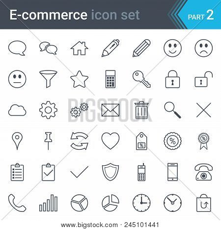 E-commerce Simple Thin Icon Set Isolated On White Background
