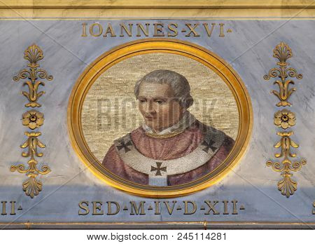 ROME, ITALY - SEPTEMBER 05: image of Pope Antipope John XVI, born John Filagatto was Pope from 997 to 998, the basilica of Saint Paul Outside the Walls, Rome, Italy on September 05, 2016.