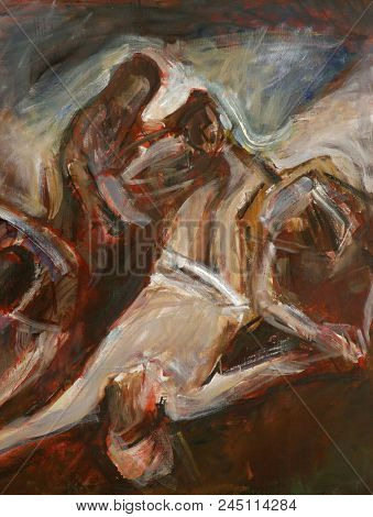 SISAK, CROATIA - DECEMBER 07: 11th Stations of the Cross, Crucifixion: Jesus is nailed to the cross, Church of Holy Cross in Sisak, Croatia, on December 07, 2017.