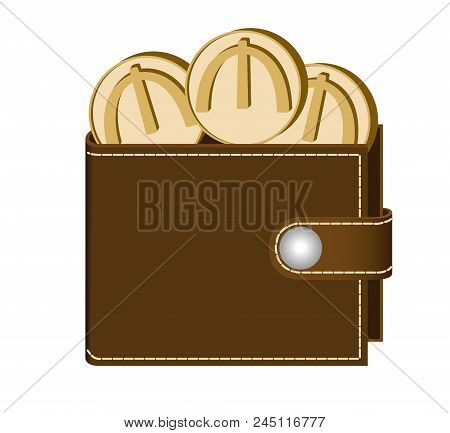 Brown  Wallet With Manat Coins On A White Background , Currency In The Wallet,sign And Symbol Curren