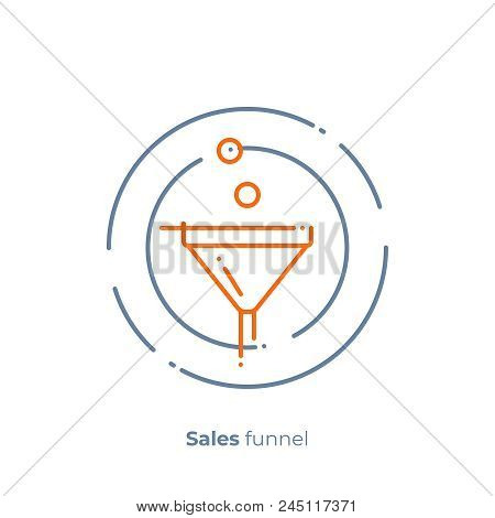 Sales Funnel Line Art Icon, Target Audience Vector Art, Outline Big Data Illustration