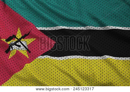 Mozambique Flag Printed On A Polyester Nylon Sportswear Mesh Fabric With Some Folds