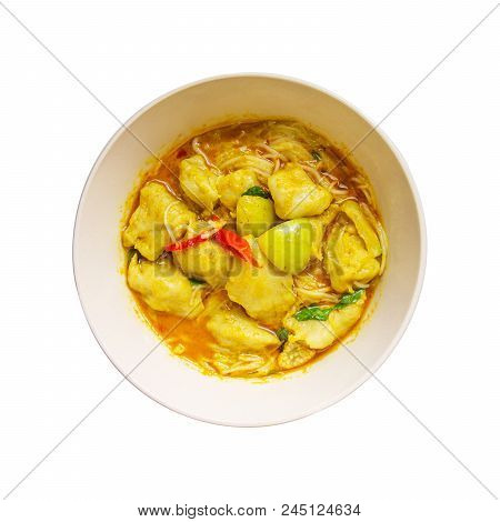 Top View Thai Meal Kit In White Bowl On White Background.