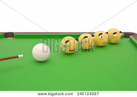 Funny Snooker With Emojis Balls 3D Illustration.