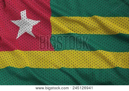 Togo Flag Printed On A Polyester Nylon Sportswear Mesh Fabric With Some Folds