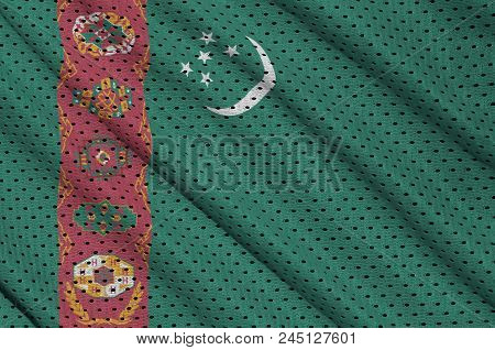 Turkmenistan Flag Printed On A Polyester Nylon Sportswear Mesh Fabric With Some Folds