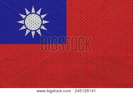 Taiwan Flag Printed On A Polyester Nylon Sportswear Mesh Fabric With Some Folds