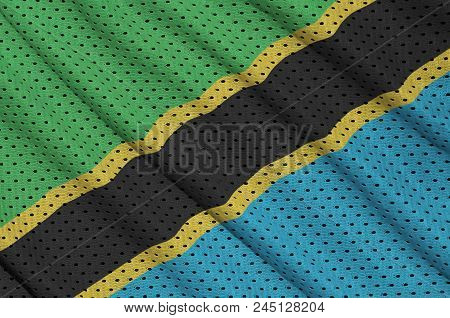 Tanzania Flag Printed On A Polyester Nylon Sportswear Mesh Fabric With Some Folds