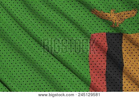 Zambia Flag Printed On A Polyester Nylon Sportswear Mesh Fabric With Some Folds