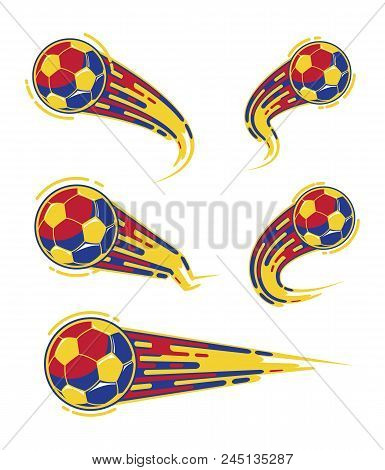 Football Symbols Set. Fast Moving Soccer Ball. Logo For Sports Design. Vector Illustration.