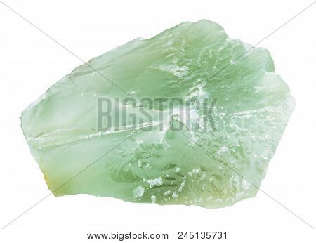 Macro Shooting Of Natural Mineral - Rough Prase (green Quartz) Stone Isolated On White Backgroung Fr
