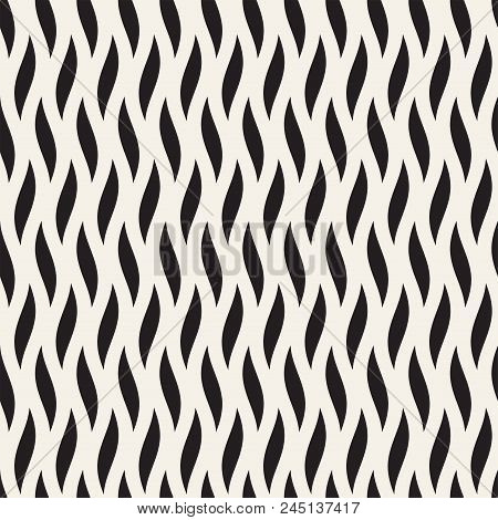 Vector Seamless Black And White Wavy Lines Pattern. Abstract Geometric Background