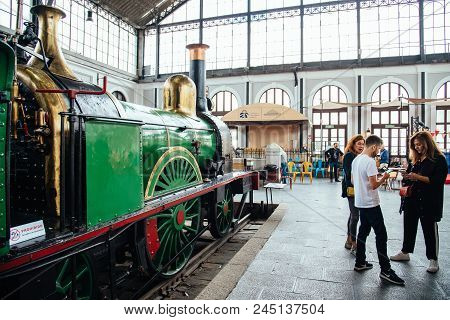 Madrid, Spain - June 9, 2018: Engine Market , Mercado De Motores, At Madrid Railway Museum. It Takes