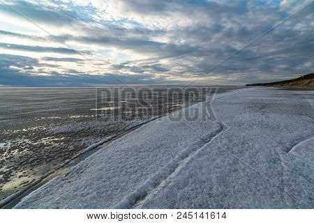 Spring Landscape. Melting Snow On The Ob Reservoir. Russia, Siberia, The Novosibirsk Region.