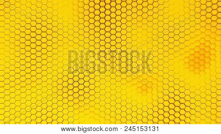 Beautiful Yellow Hexagrid Background With Waves. Honeycombs