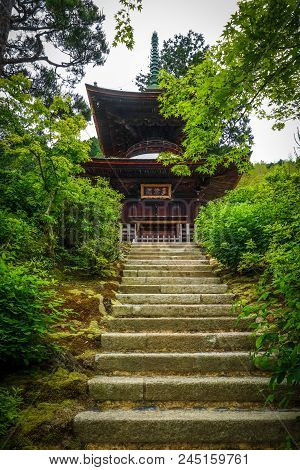 Jojakko-ji Shrine Temple Pagoda In Arashiyama Bamboo Forest, Kyoto, Japan