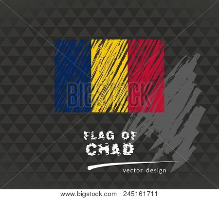 Flag Of Chad, Vector Pen Illustration On Black Background
