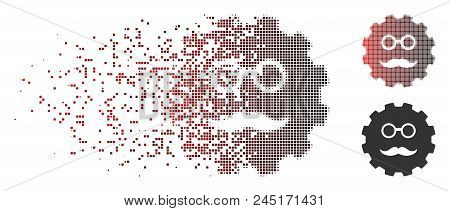 Vector Grandfather Smiley Gear Icon In Dissolved, Pixelated Halftone And Undamaged Whole Variants. D