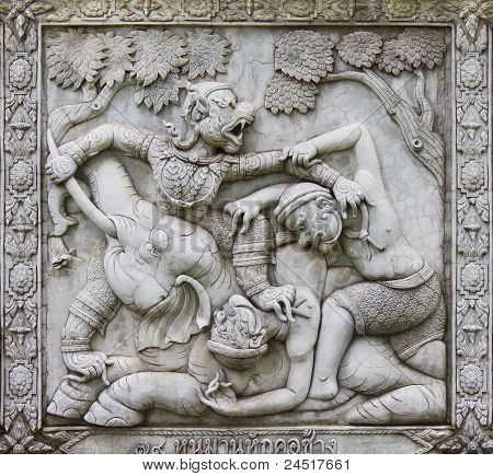 Escultura de bajo relieve de Ramayana