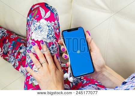 Sankt-petersburg, Russia, June 8, 2018: Wordpress Application Icon On Apple Iphone X Screen Close-up