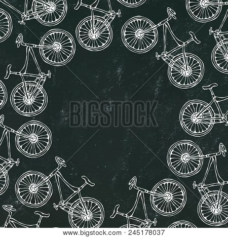 Black Board Background. Vector Hand Drawn Illustration Of City Bicycle In Ink. Bike With Step-throug